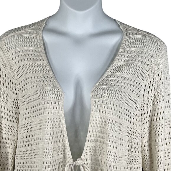 Torrid Womens 3X Crochet Knit Bone Cardigan Tie Front 100% Cotton Cottagecore - Picture 6 of 15